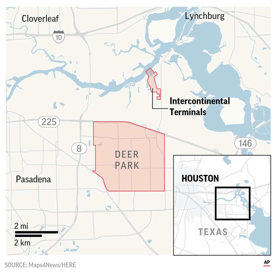 Harris County officials said the Guard and hazardous materials teams have established perimeters around the Intercontinental Terminals Company in Deer Park.;