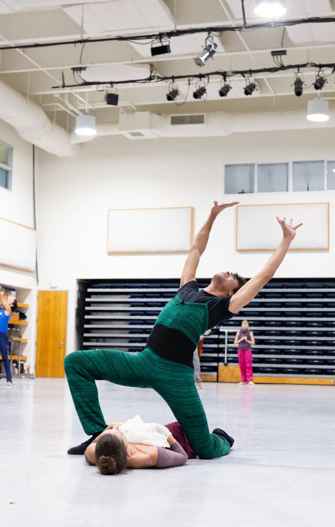 Luiz Silva and Ashley Knox rehearsing “The Moore’s Pavane,” one of the pieces in Miami City Ballet’s “Modern Masters.” (Photo courtesy of Alexander Izilieav)