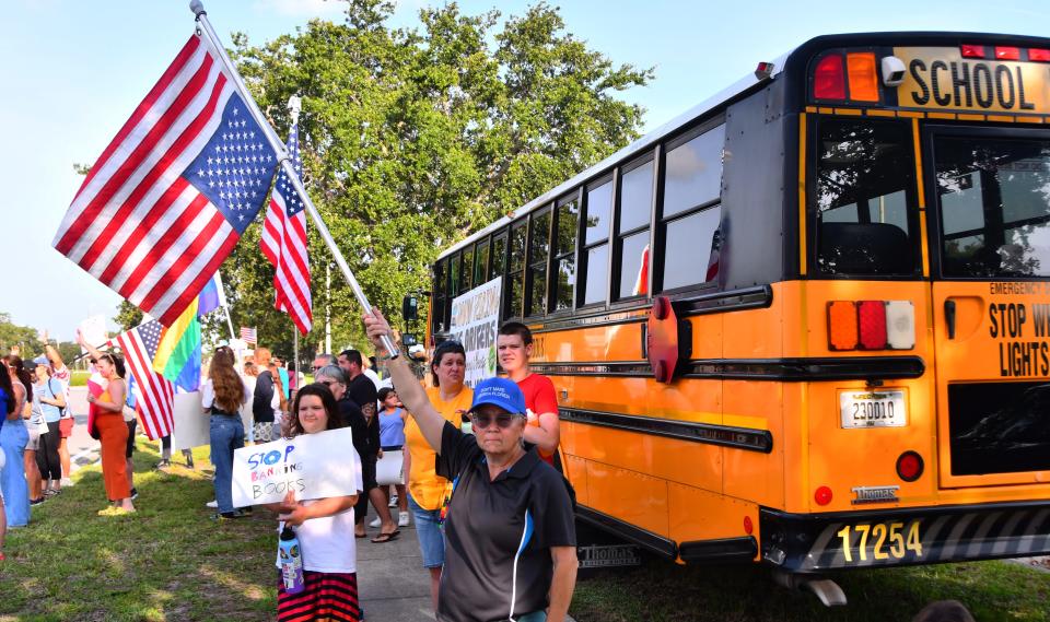 About 75 people showed up outside the Brevard County school board offices in Viera recently for Awake Brevard Action Alliance, protesting the banning and removal of books from schools and the process in place for removing books.