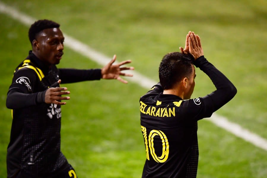 COLUMBUS, OHIO – DECEMBER 12: Lucas Zelarayan #10 of Columbus Crew celebrates his goal in the first half during the MLS Cup Final against the Seattle Sounders at MAPFRE Stadium on December 12, 2020 in Columbus, Ohio. (Photo by Emilee Chinn/Getty Images)