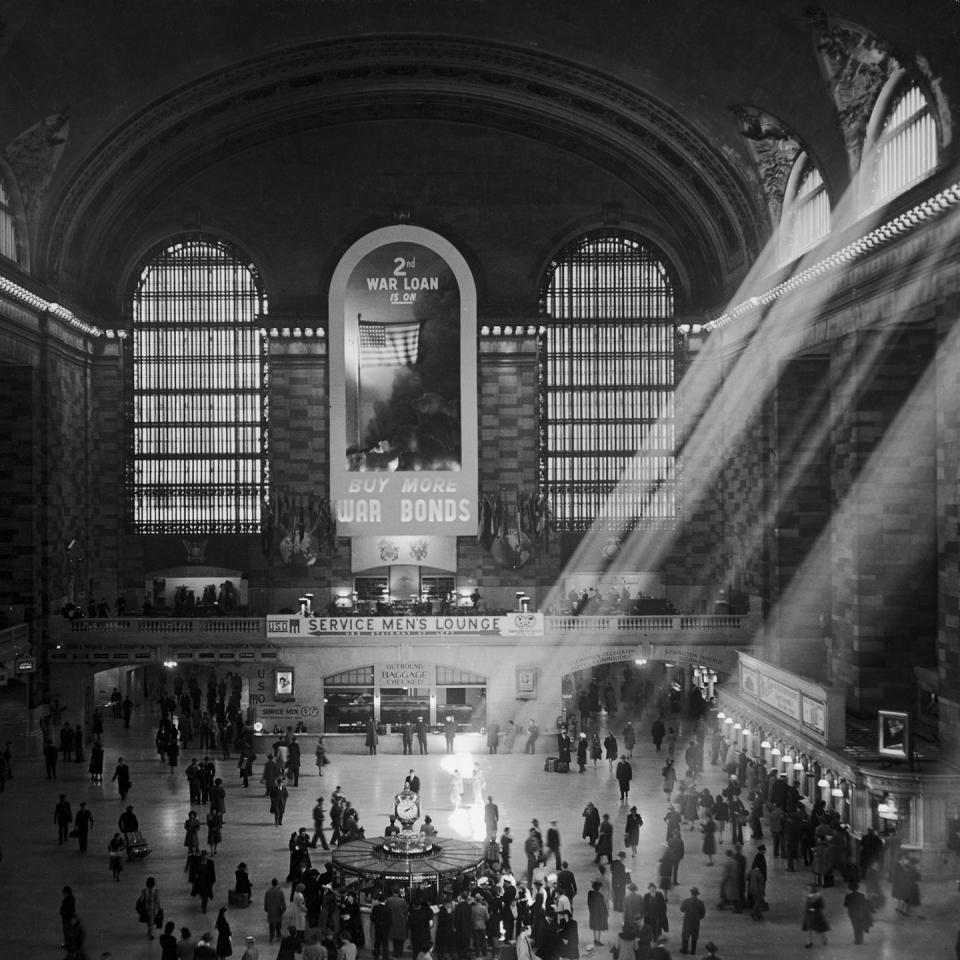 <p>A beam of light streams through the skylight windows at Grand Central Station. Built in 1913, the train station is still in active use today. </p>