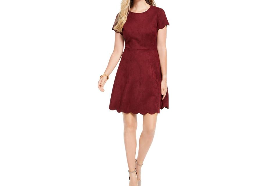 Pappagallo Faux-Suede Scalloped Dress