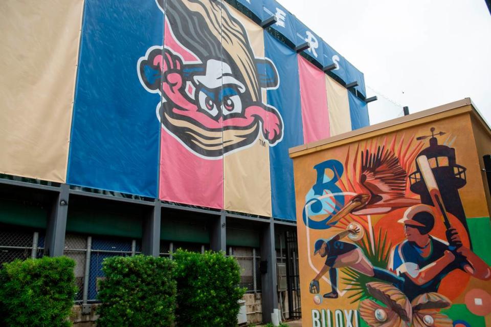 New signage and a new mural by Julia Reyes at Shuckers Ballpark on Friday, May 10, 2024. During the offseason, Shuckers Ballpark underwent renovations, including all new signage around the park.