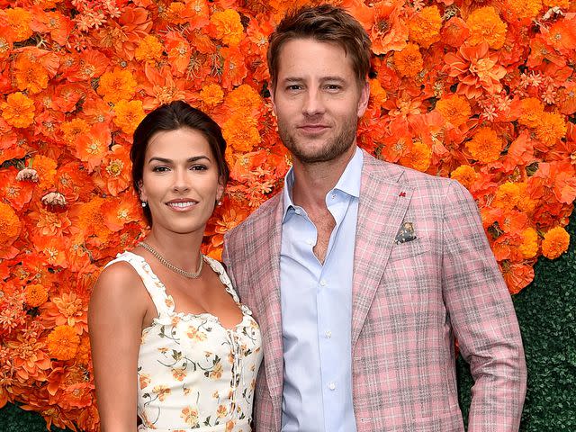 <p>Axelle/Bauer-Griffin/FilmMagic</p> Sofia Pernas and Justin Hartley attend the Veuve Clicquot Polo Classic on October 02, 2021 in Pacific Palisades, California.