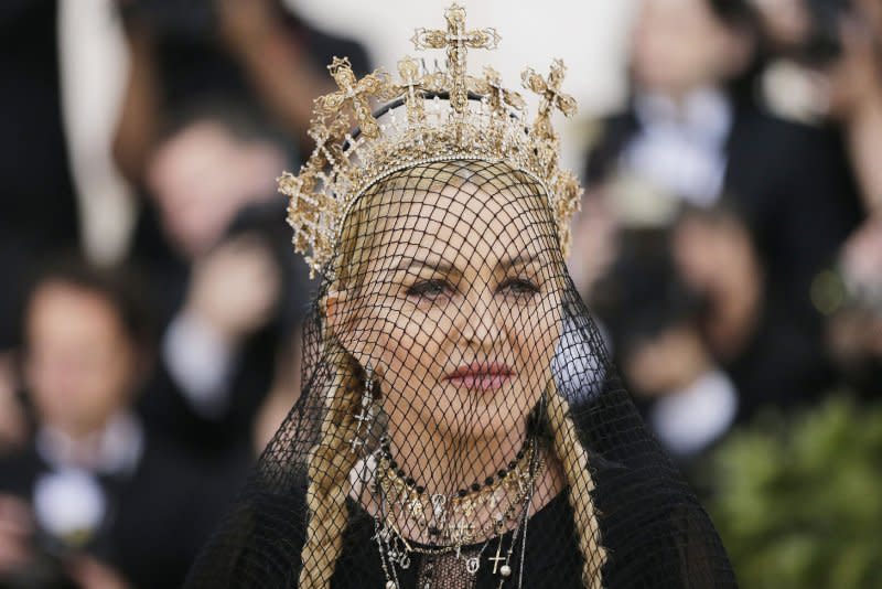 Madonna arrives on the red carpet at The Metropolitan Museum of Art's Costume Institute Benefit "Heavenly Bodies: Fashion and the Catholic Imagination" in 2018. File Photo by John Angelillo/UPI