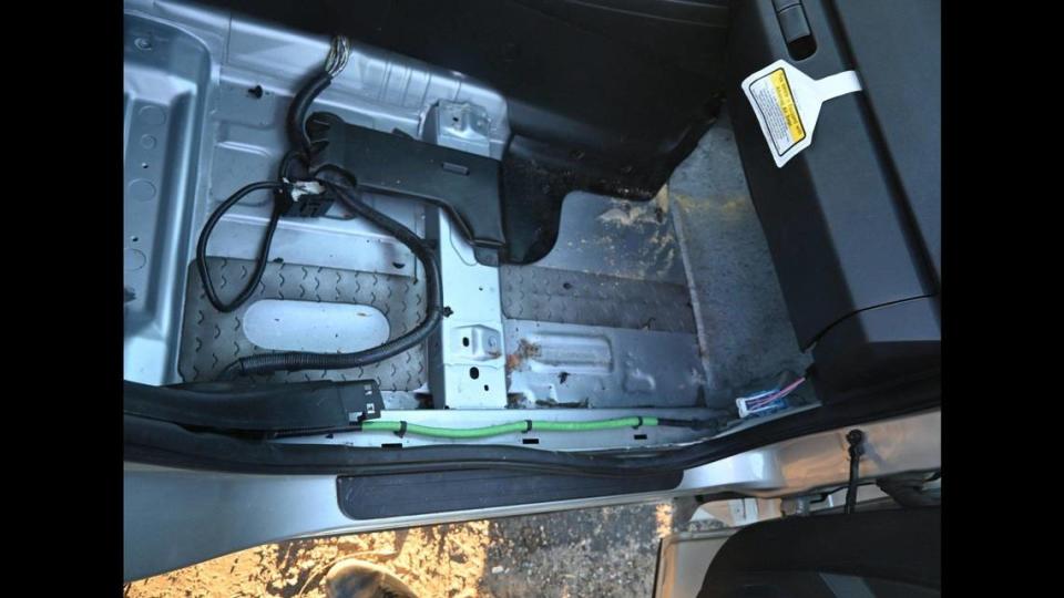 A driver was arrested on suspicion of drug charges on July 26 during a traffic stop in Interstate 5 in Fresno County, after a California Highway Patrol officer and K-9 found suspected fentanyl powder hidden in a compartment under a vehicle’s floor, according to the California Highway Patrol. Image courtesy of California Highway Patrol.