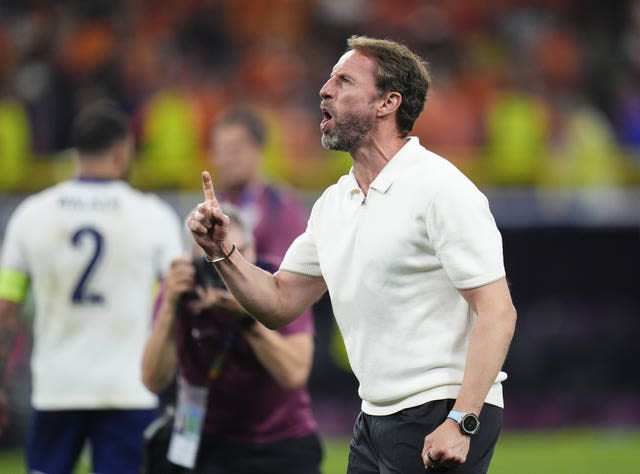 Gareth Southgate raises his finger in celebration