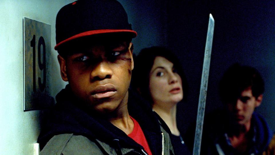 (L to R) John Boyega, Jodie Whittaker and Luke Treadway in Attack the Block