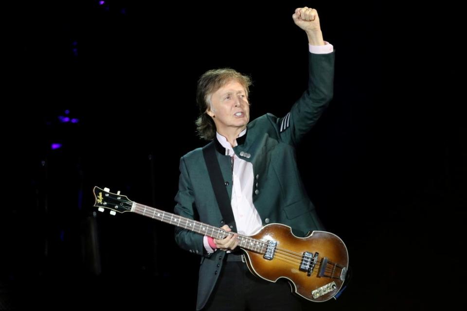 Paul McCartney performs during the One on One tour concert in Porto Alegre, Brazil, in October 2017 (REUTERS)