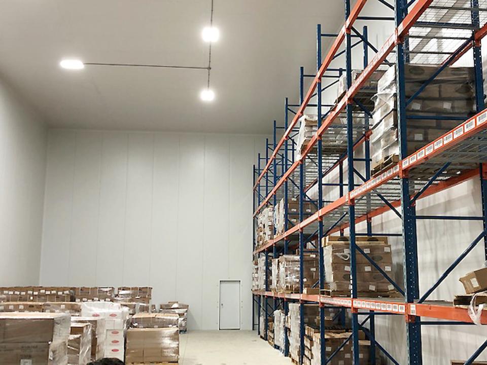 A large freezer area is shown inside the new Steidinger Foods facility in Fairbury.