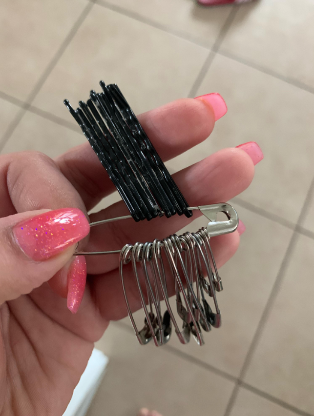 bobby pins on a safety pin