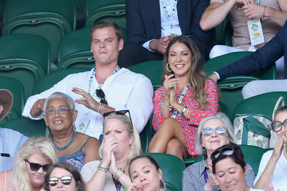 LONDON, ENGLAND - JULY 08:  Ryan Libbey and Louise Thompson attend day six of the Wimbledon Tennis Championships at the All England Lawn Tennis and Croquet Club on July 8, 2017 in London, United Kingdom.  (Photo by Karwai Tang/WireImage)