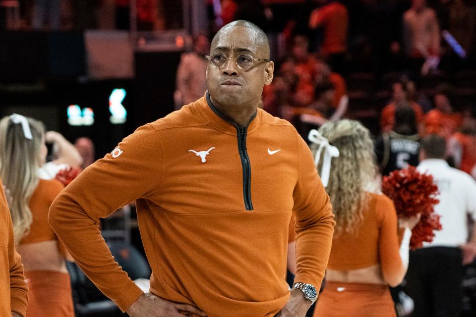 Texas Longhorns head coach Rodney Terry reacts after the loss against University of Central Florida at the Moody center in Austin, Texas Wednesday, Jan. 17, 2023.