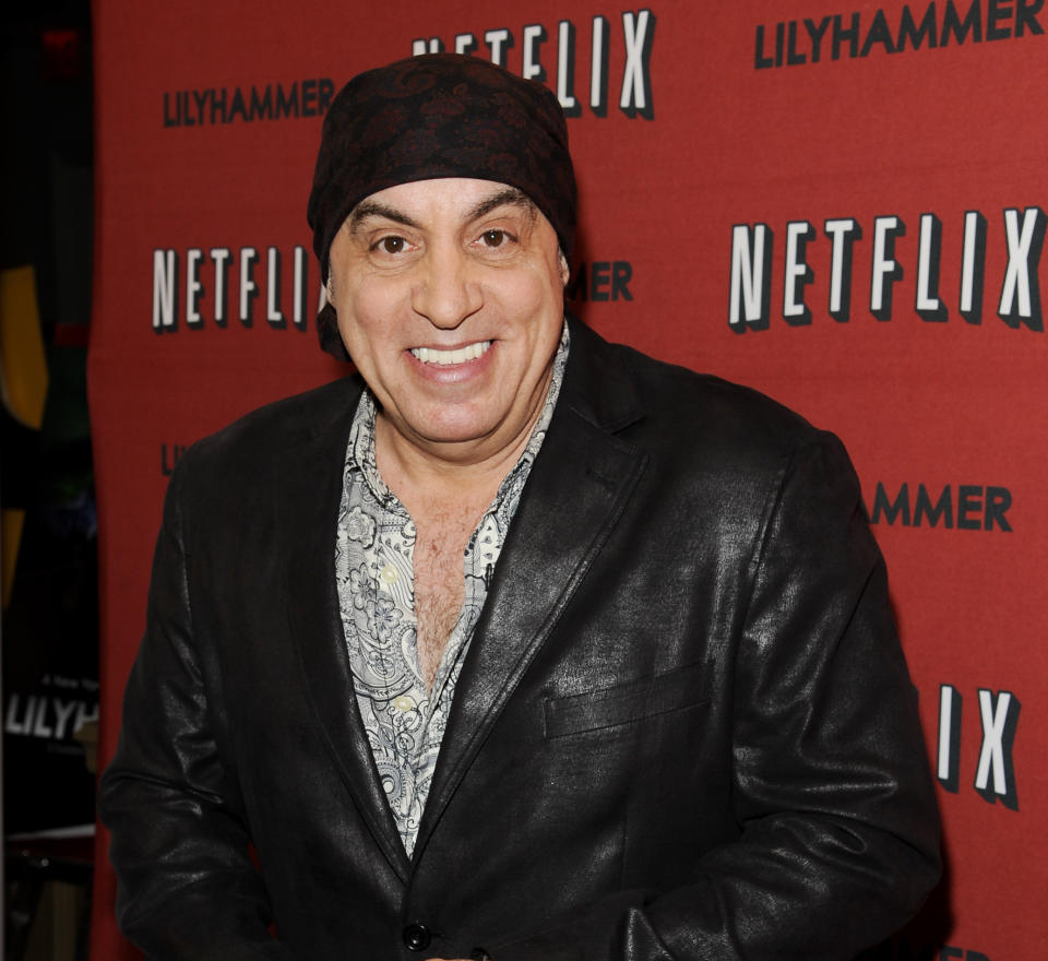 FILE - In this Feb. 1, 2012 file photo, musician and actor Steven Van Zandt attends the premiere of a Netflix original series "Lilyhammer" at the Crosby Street Hotel in New York. Van Zandt has found a way to repay The Rascals for their influence on his music by taking the original four-man band to their biggest and most unlikely stage, on Broadway. The reunited band will play 15 performances at the Richard Rodgers Theatre beginning in April 2013, a show combining live performance, video reenactments, archival concert and news footage, op-art backdrops and psychedelic lighting. (AP Photo/Evan Agostini, File)