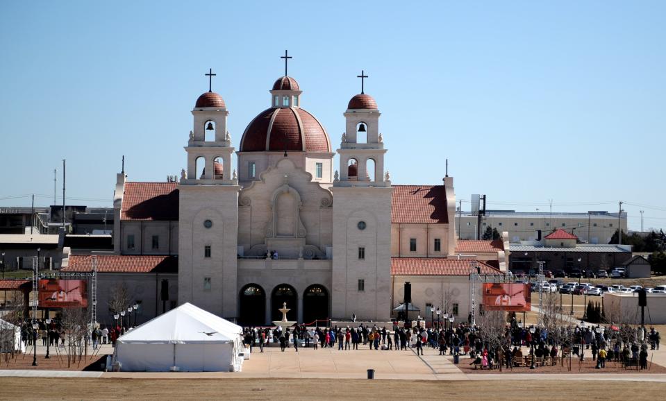 People listen to the Mass for the Dedication of a Church and Alter at The Blessed Stanley Rother Shrine in Oklahoma City, Thursday, Feb.16, 2023. 