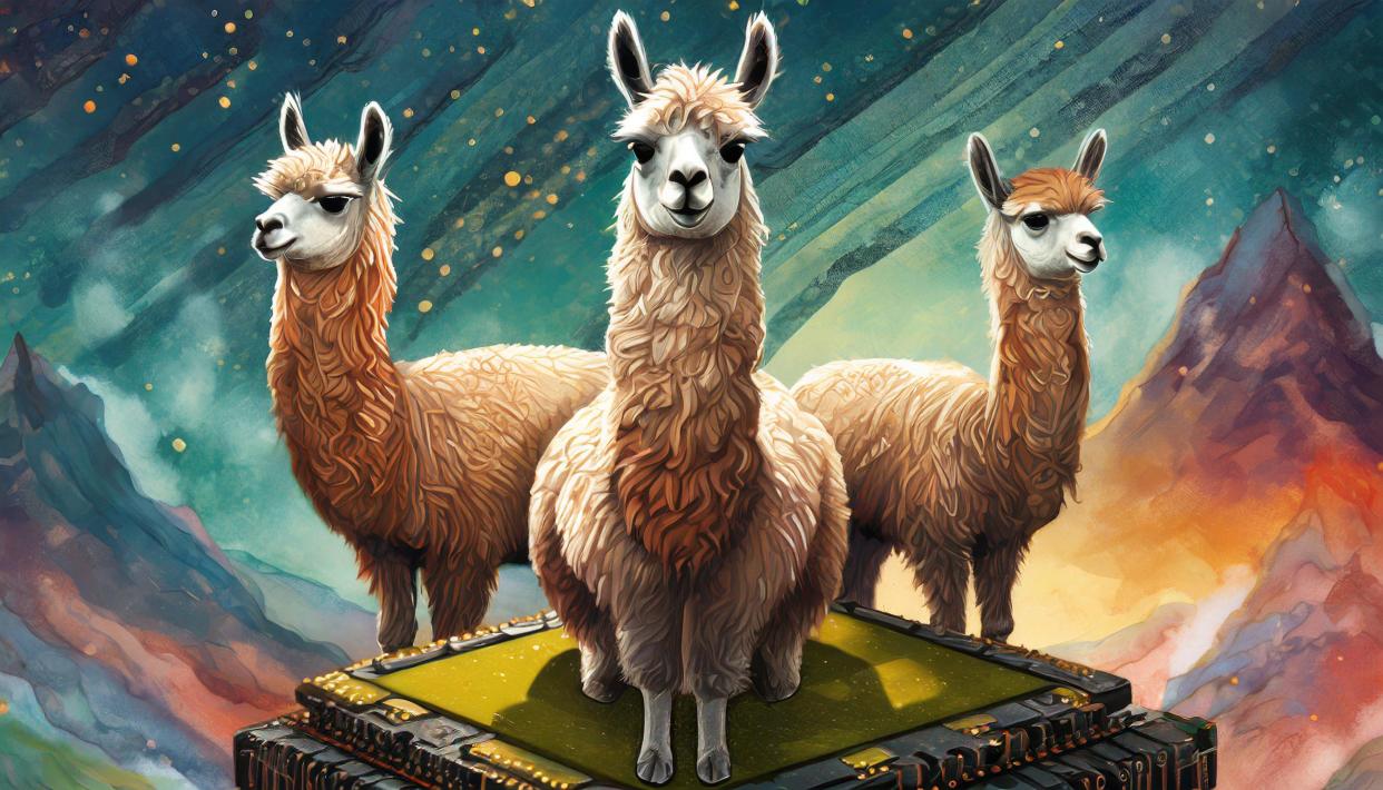  AI generated image of 3 Llamas on a chip. 