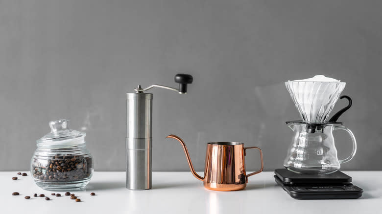 A line-up of coffee tools
