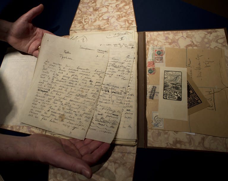 The working manuscript of "Typhoon," by Joseph Conrad, is displayed in Sotheby's in New York on June 6, 2013. The item is part of the "Fine Books and Manuscripts, Including Americana" collection to be auctioned off starting next week