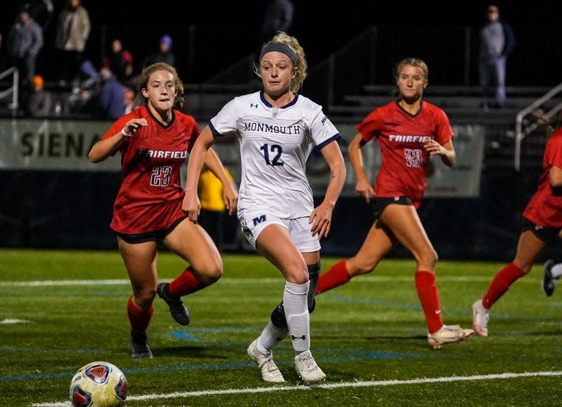 Monmouth's Jill Conklin (12) leads the Hawks into an NCAA Tournament game Friday at Penn State.