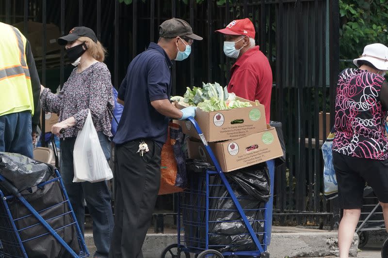 People line up at a food bank in New York City