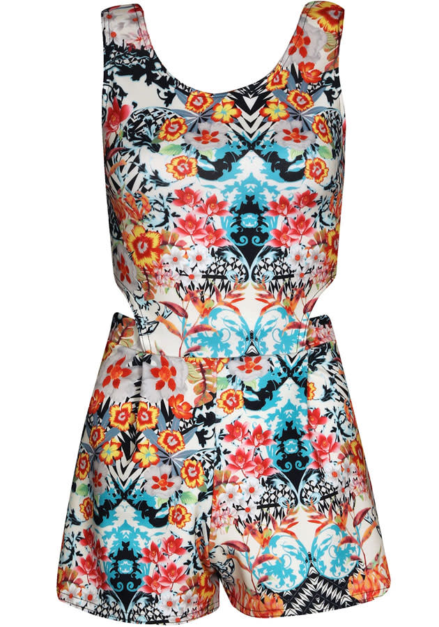 Sindy Cut Out Side Floral Playsuit, £25, Boohoo