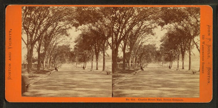 Two side by side photos of a street in Boston