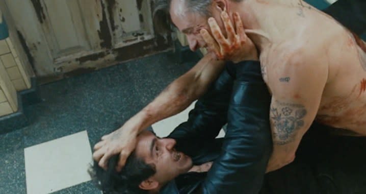 A nude man fights another man in Eastern Promises.