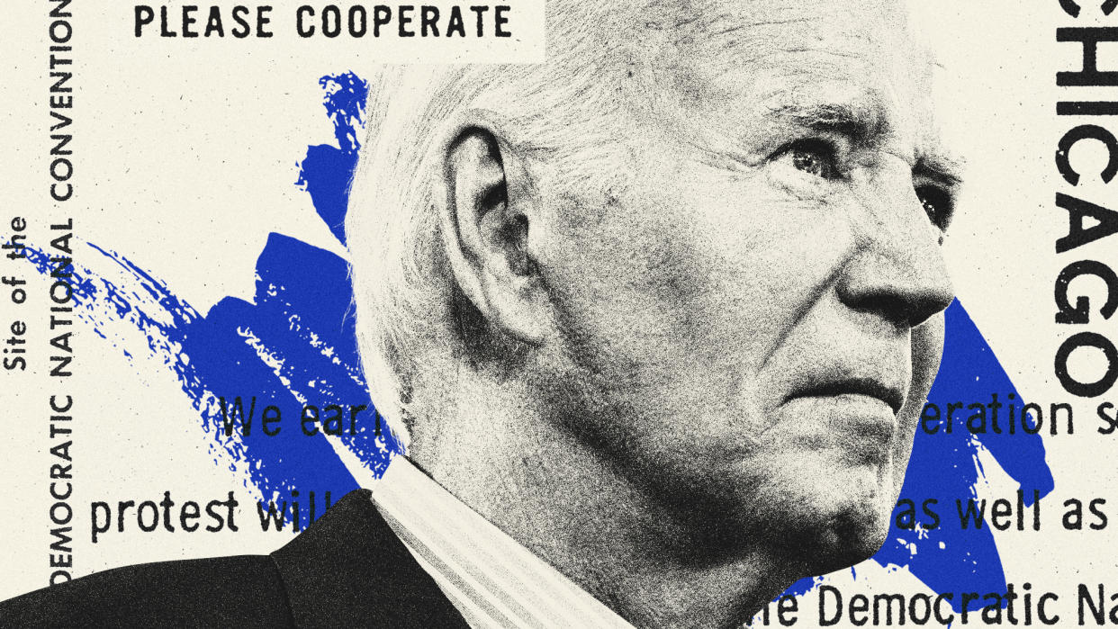  Illustration of Joe Biden and text from the 1968 Democratic Convention in Chicago. 