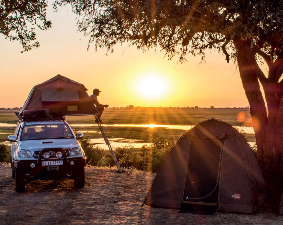 Watch the sun disappear into the Chobe River from the riverfront campsites at Ihaha.