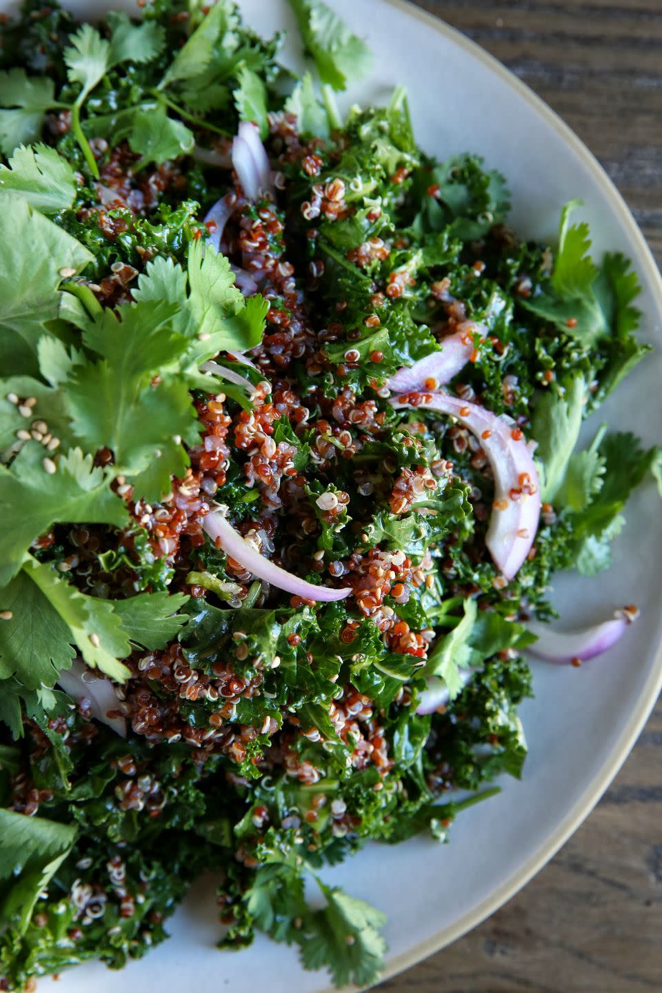 Kale and Red Quinoa Salad with Spicy Sesame Dressing