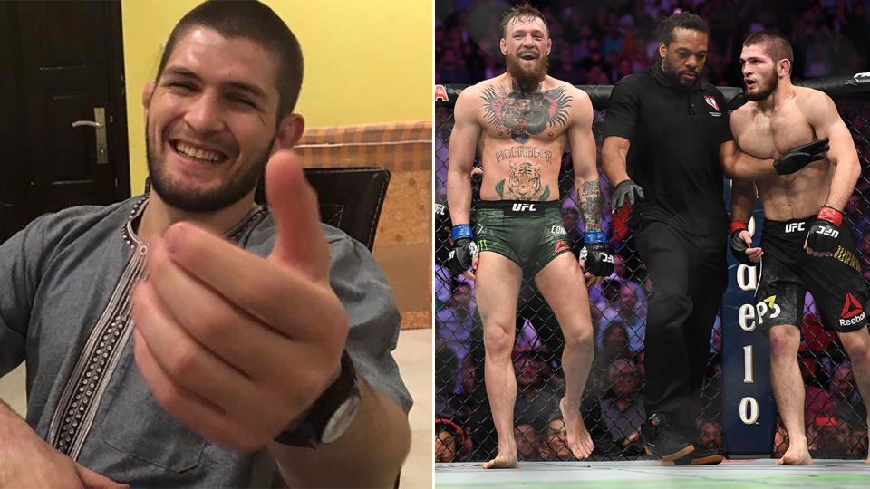 Khabib appeared to mock McGregor. Image: Instagram/Getty