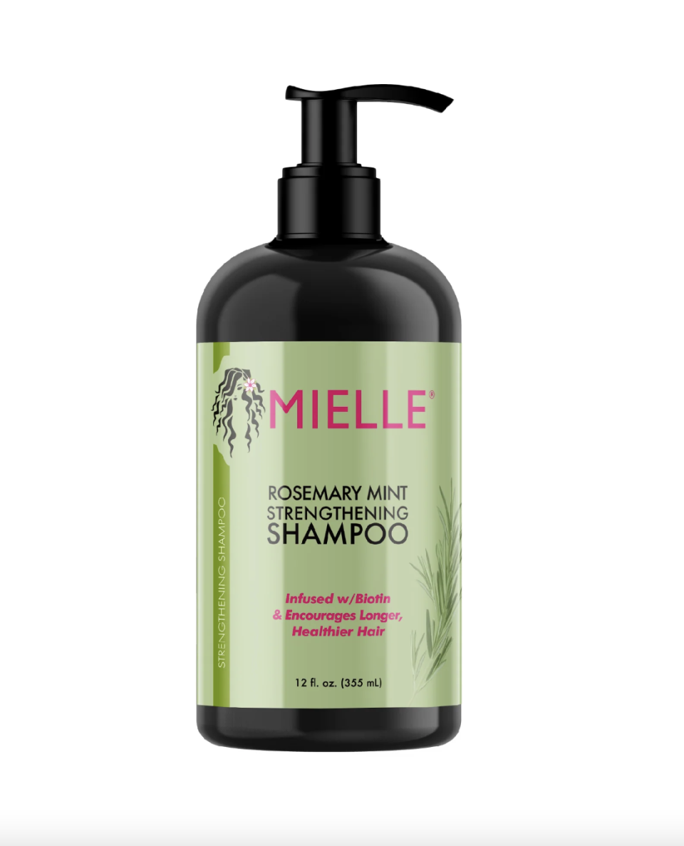 Dermatologist-recommended shampoos for hair loss: Mielle Rosemary Mint Strengthening Shampoo bottle