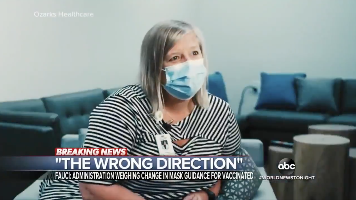 Dr Priscilla Frase says Missouri patients have come to her in disguise to get their Covid shot (ABC World News Tonight)
