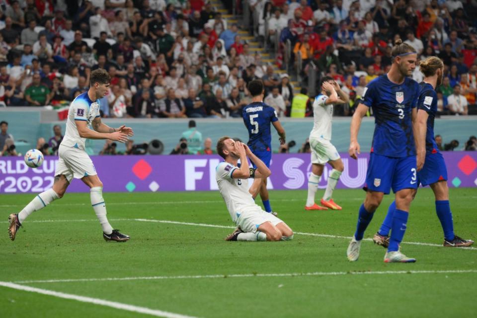 Harry Kane’s late chance was as close as it got for England (AFP via Getty Images)