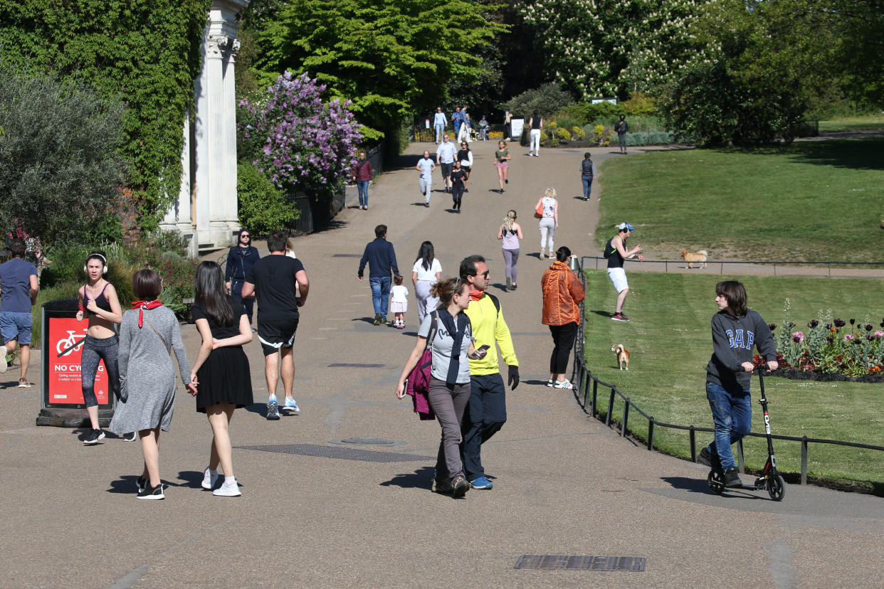 People walking in Kensington Gardens, London, as the UK continues in lockdown to help curb the spread of the coronavirus. (Photo by Jonathan Brady/PA Images via Getty Images)