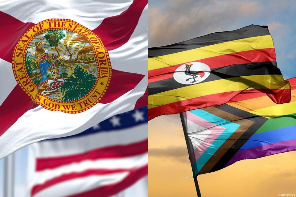 Florida, Uganda, and Pride flaga