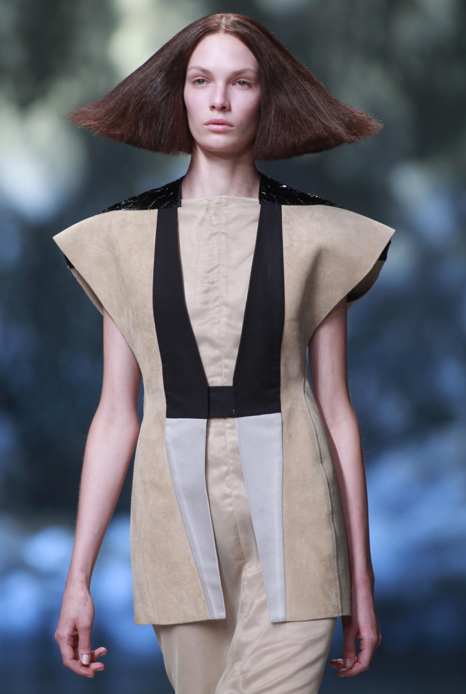 A model wears a creation for U.S fashion designer Rick Owens' ready to wear Spring-Summer 2013, presented in Paris, Thursday, Sept.27, 2012. (AP Photo/Thibault Camus)