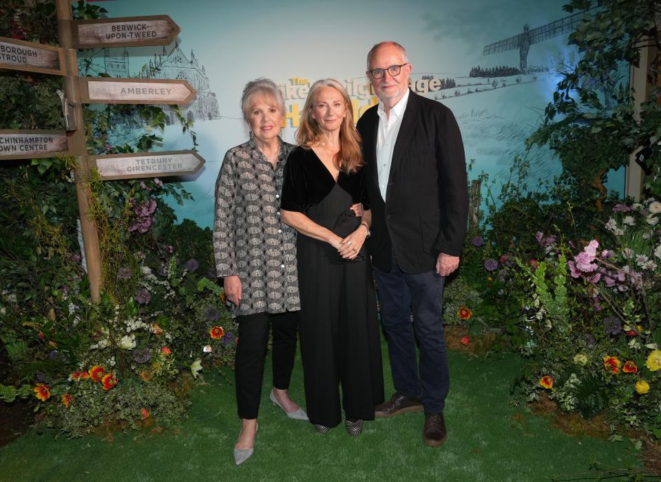 (left to right) Dame Penelope Wilton, Rachel Joyce, and Jim Broadbent, attends the gala screening of The Unlikely Pilgrimage of Harold Fry, at the Ham Yard Hotel in London. Picture date: Tuesday April 18, 2023. (Photo by Jeff Moore/PA Images via Getty Images)