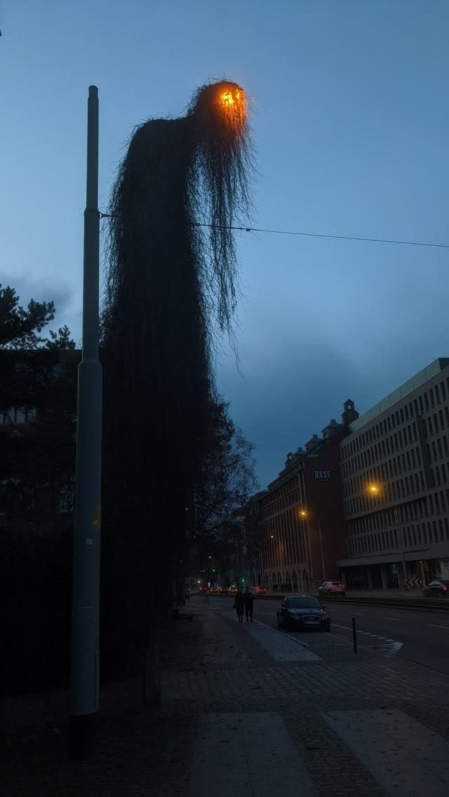 A lamp covered in moss