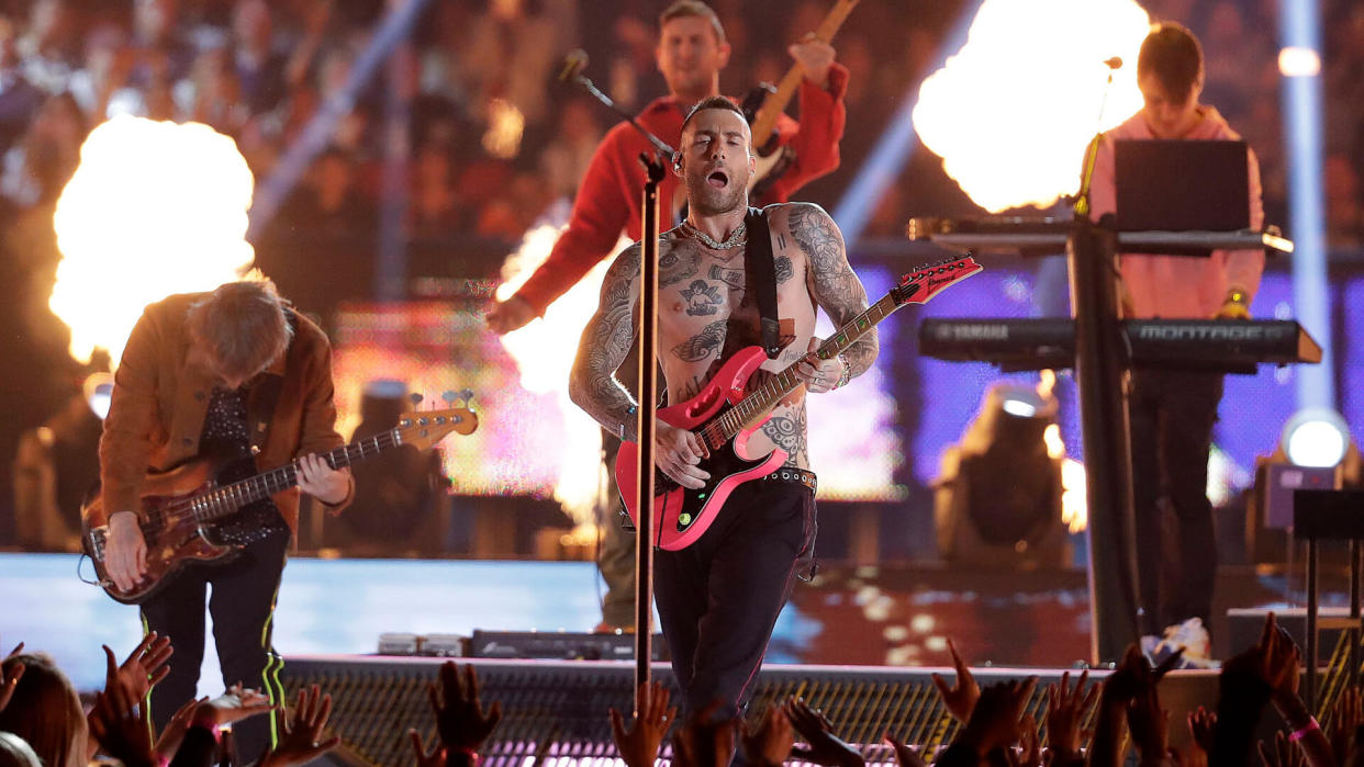 Maroon 5 performs during halftime of the NFL Super Bowl 53 football game between the Los Angeles Rams and the New England Patriots, in AtlantaPatriots Rams Super Bowl Football, Atlanta, USA - 03 Feb 2019.