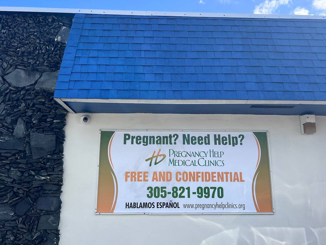 The sign outside a pregnancy help center that is run by Heartbeat of Miami reads ‘Pregnancy Help Medical Clinic’, although the center is not a licensed medical facility.