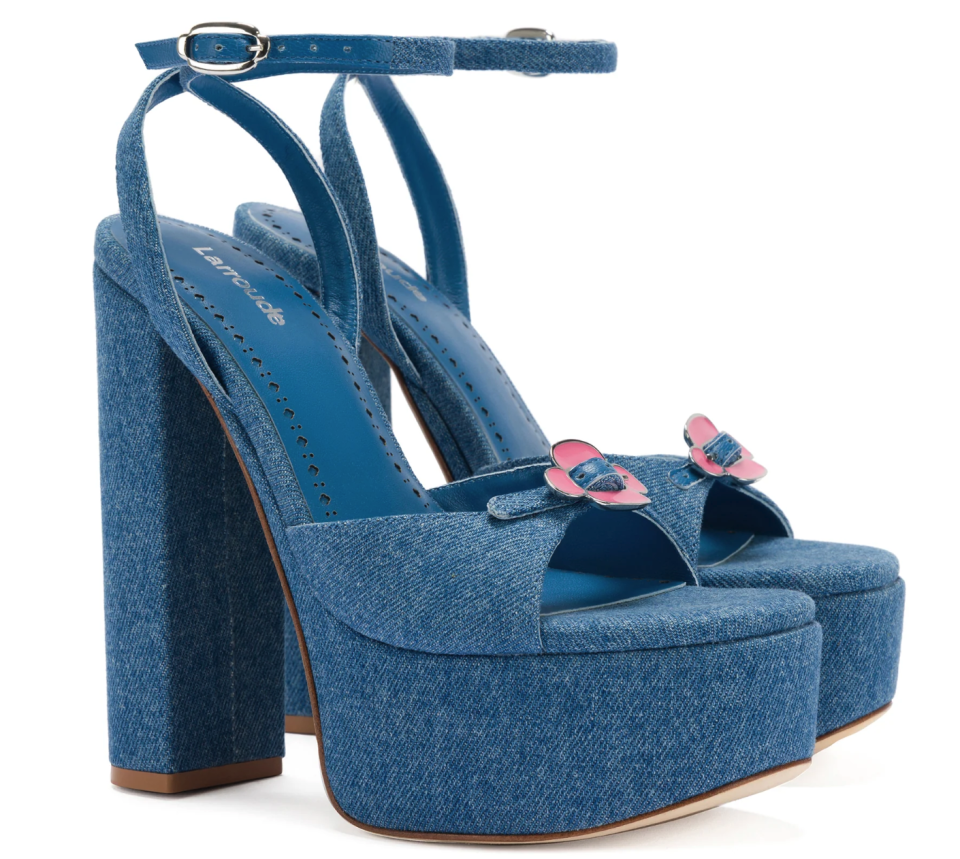 Larroudé, platform heel, denim,