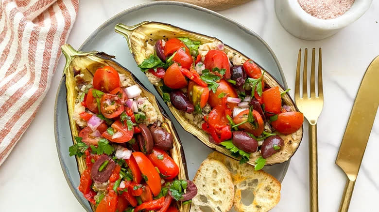 Plated stuffed eggplants