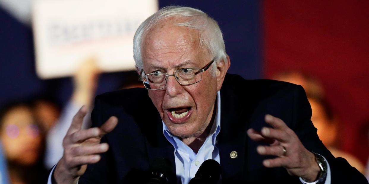 Democratic presidential candidate Sen. Bernie Sanders, I-Vt., speaks during a campaign event in San Antonio, Saturday, Feb. 22, 2020. (AP Photo/Eric Gay)