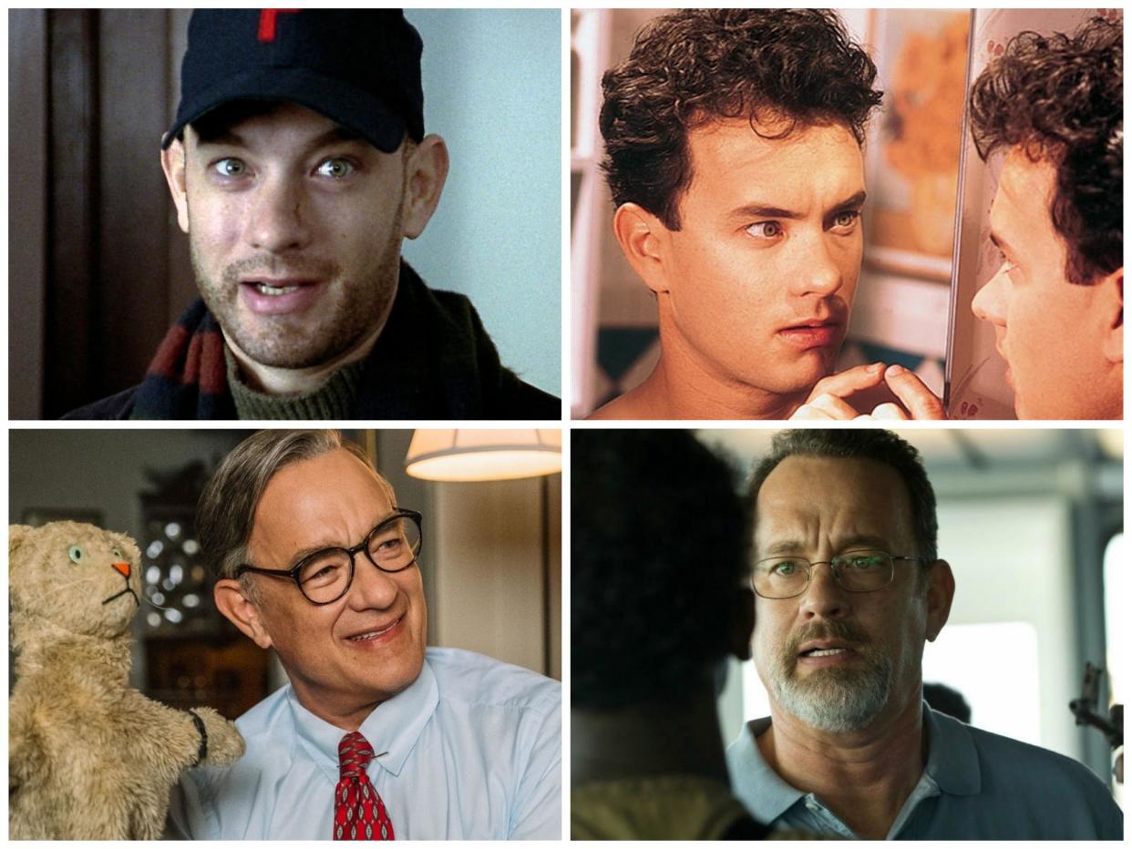 Clockwise from top: Tom Hanks in 'Philadelphia', 'Big', 'Captain Phillips' and 'A Beautiful Day in the Neighborhood'