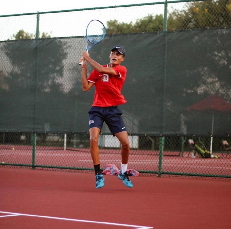 Luis Fernandez won at No.1 singles for the Doral Academy boys’ tennis team in its upset of No.1 nationally ranked Saint Andrew’s in Boca Raton.