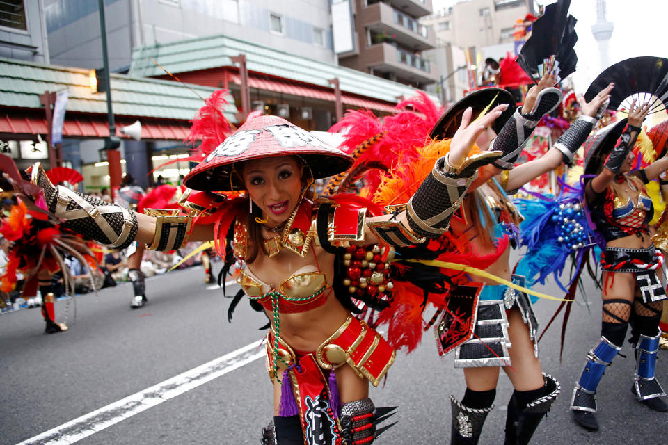 Samba dancers perform during the annual Asakusa Samba Carnival in Tokyo