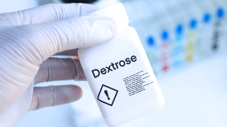 Dextrose in white bottle