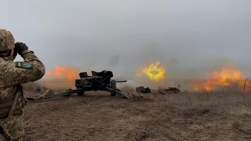 FILE PHOTO: Ukrainian army holds artillery drills at a shooting range in eastern Ukraine