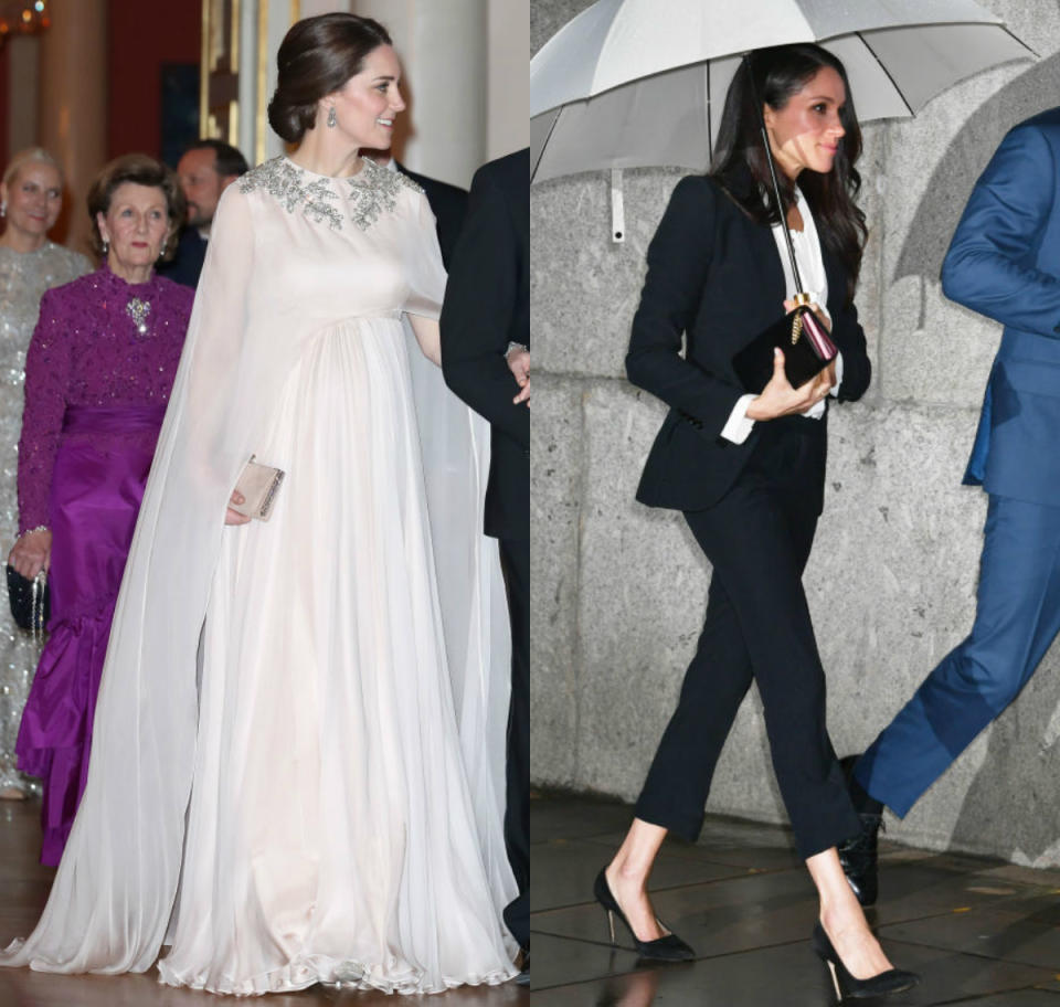 Kate Middleton and Meghan Markle both wore Alexander McQueen on Thursday. <em>(Photos: Getty)</em>